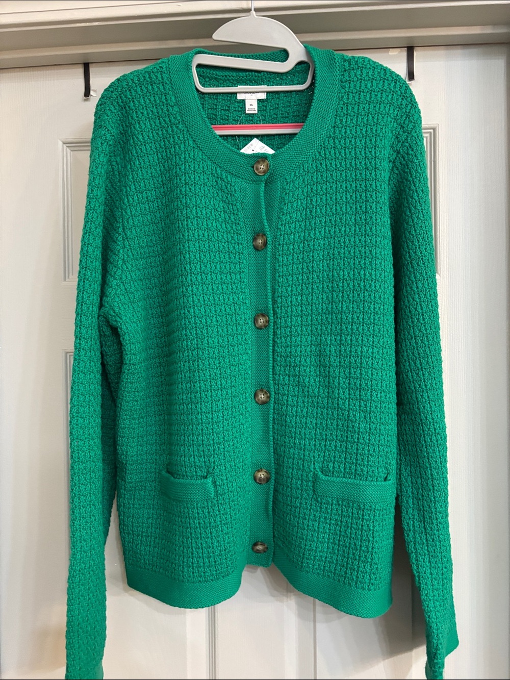 Women's Green Button-Front Textured Cardigan Sweater